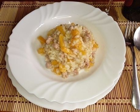 risotto de calabaza y salchicha